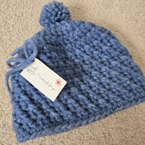 HANDMADE OOAK Pom-Pom Hat Toque Beanie  - Blue